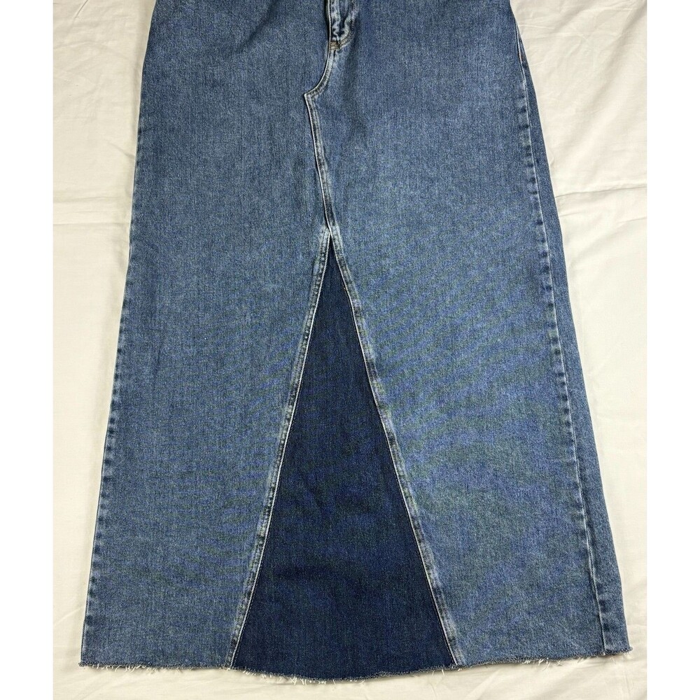 NA-KD Denim Maxi Skirt Contrast Panel Raw Hem Stretch Jean Women's M EU 40 - Picture 5 of 13